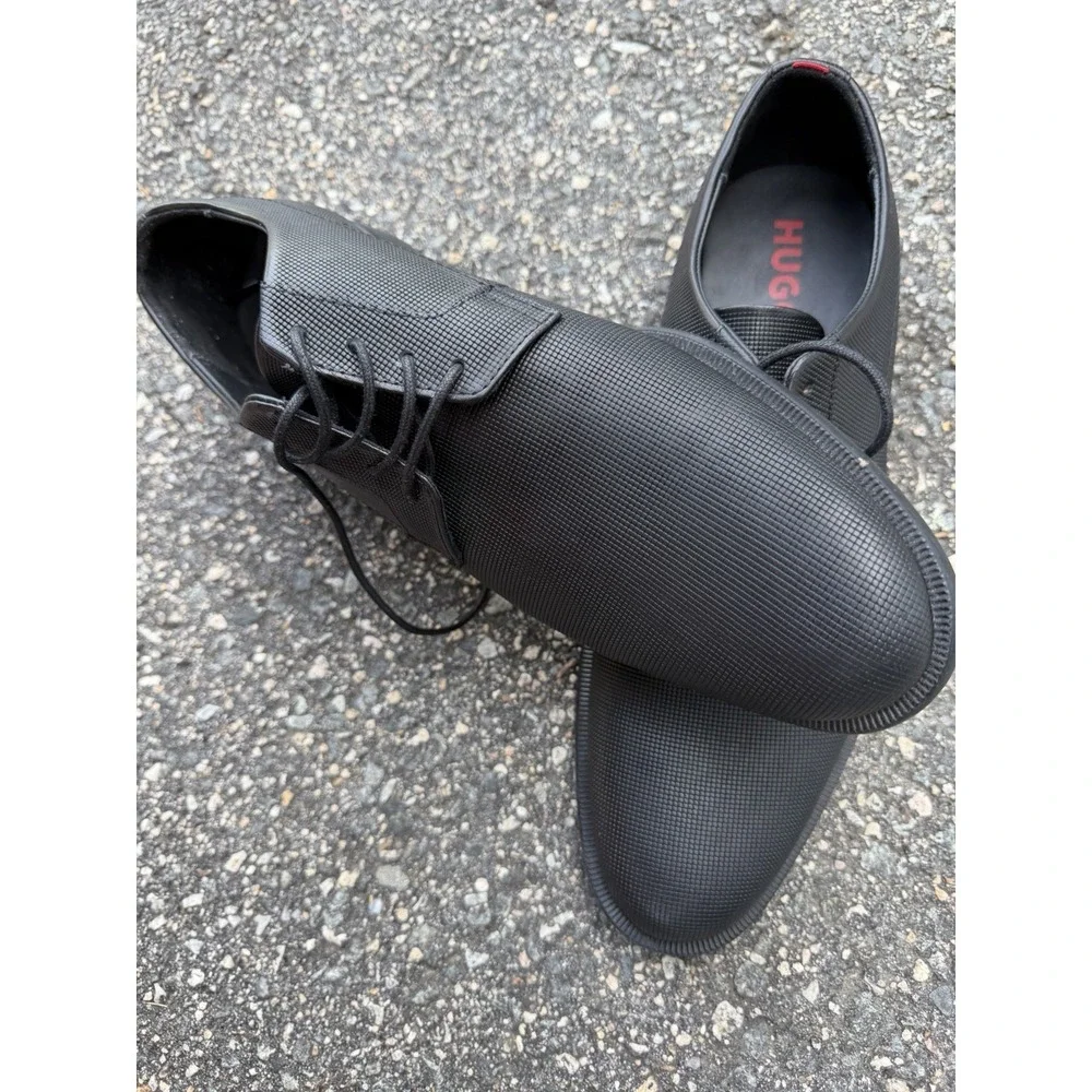 HUGO Boss Men's Black Textured Leather Lace Up Shoes EU 43 Dress Casual 50476506